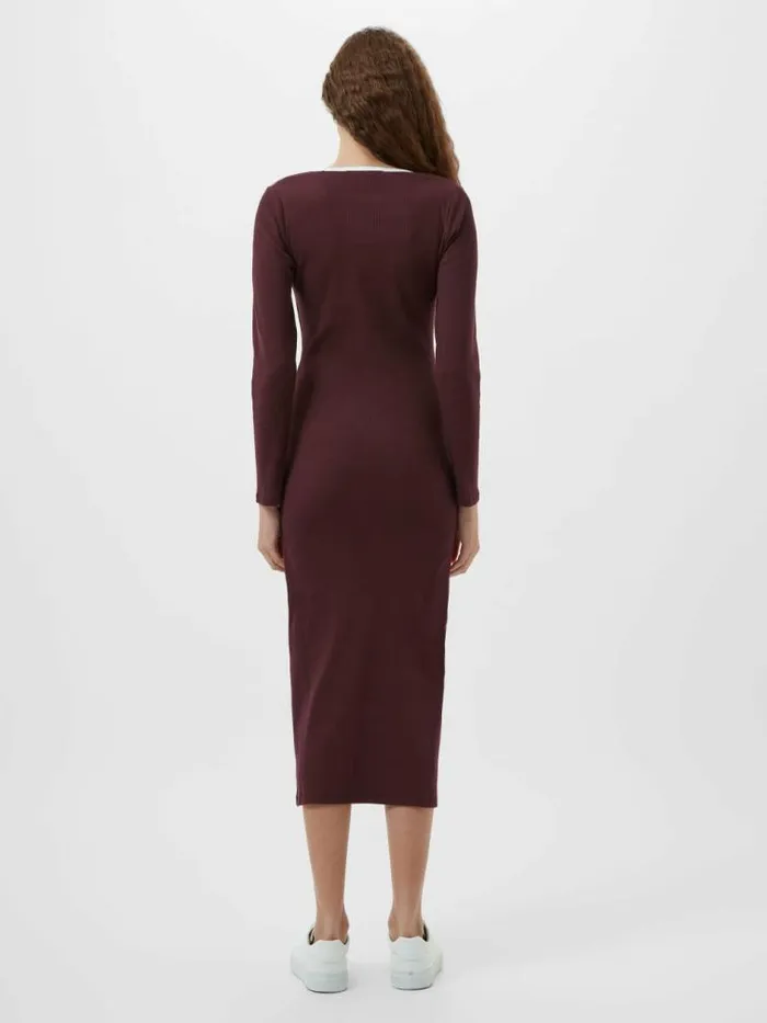 French Connection Rassia Rib Square Neck Midi Dress Burgandyporc Cream Women Dresses