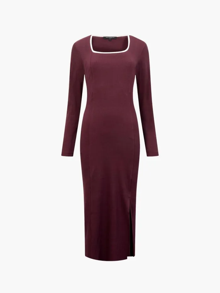 French Connection Rassia Rib Square Neck Midi Dress Burgandyporc Cream Women Dresses