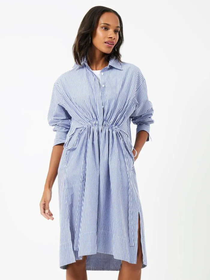 French Connection Rhodes Stripe Poplin Shirt Dress Linen Whitemarine Women Dresses