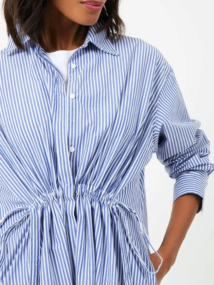 French Connection Rhodes Stripe Poplin Shirt Dress Linen Whitemarine Women Dresses