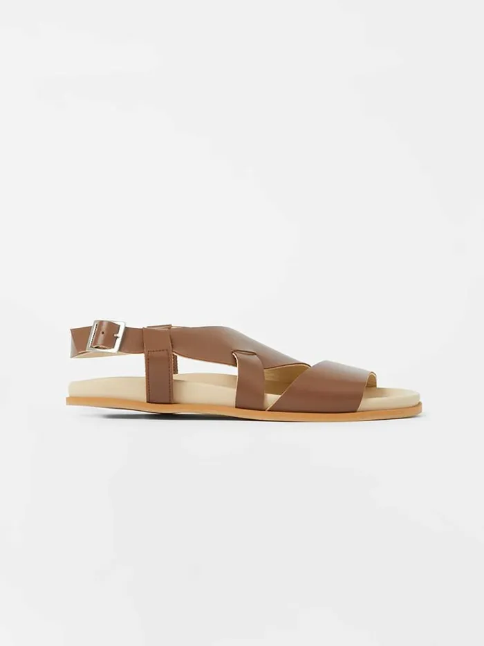 French Connection SW X Branca Asymmetric Footbed Sandals Brown Women Shoes