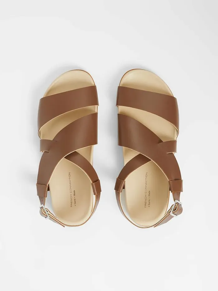 French Connection SW X Branca Asymmetric Footbed Sandals Brown Women Shoes