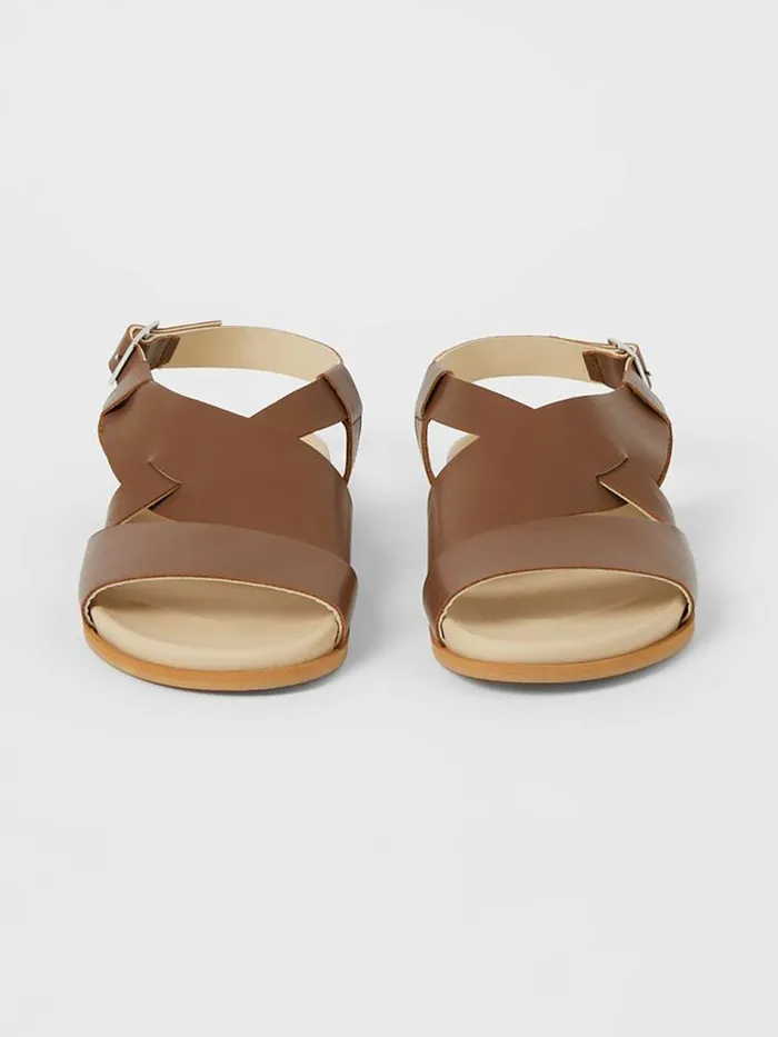 French Connection SW X Branca Asymmetric Footbed Sandals Brown Women Shoes