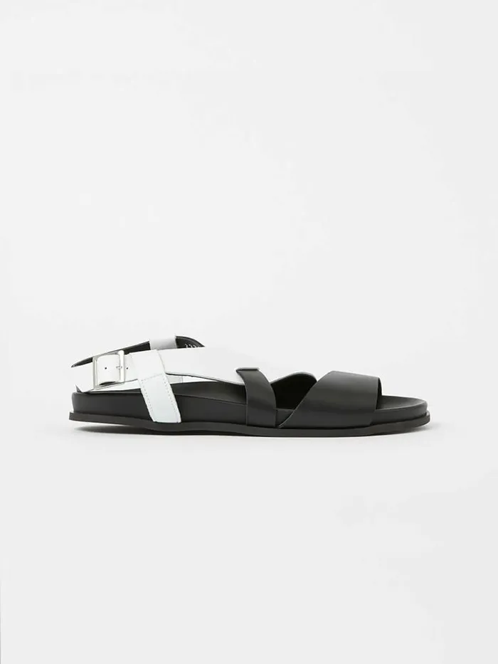 French Connection SW X Branca Asymmetric Footbed Sandals Monochrome Women Shoes