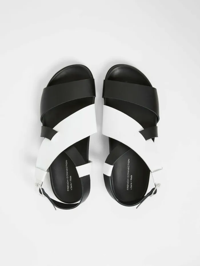 French Connection SW X Branca Asymmetric Footbed Sandals Monochrome Women Shoes