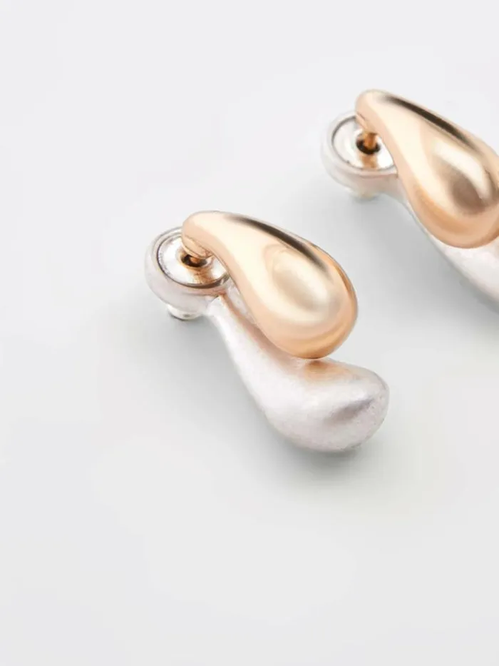 French Connection Small Double TwoTone Teardrop Earrings Silvergold Women Jewellery