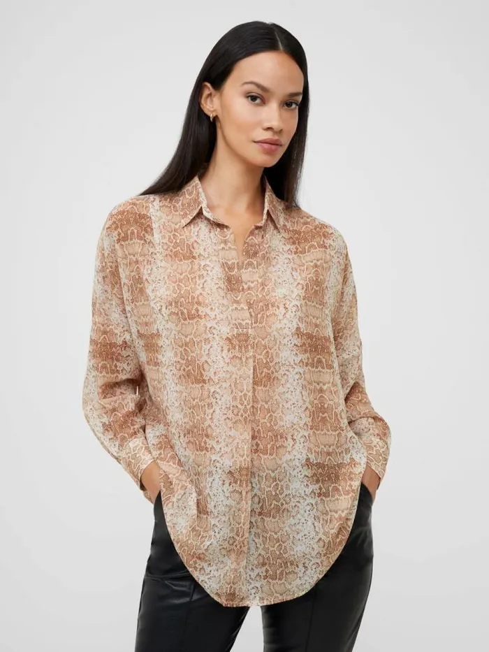 French Connection Snake Smooth Georgette Popover Shirt Snake Women Tops