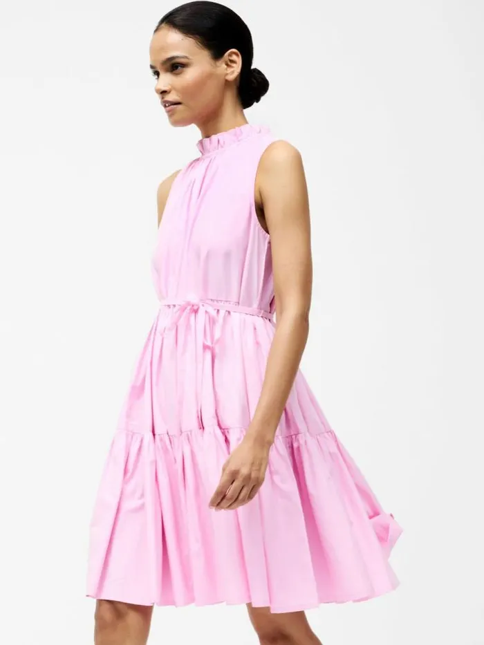 French Connection Tiered Poplin Mini Dress Strawberry Shake Women Dresses