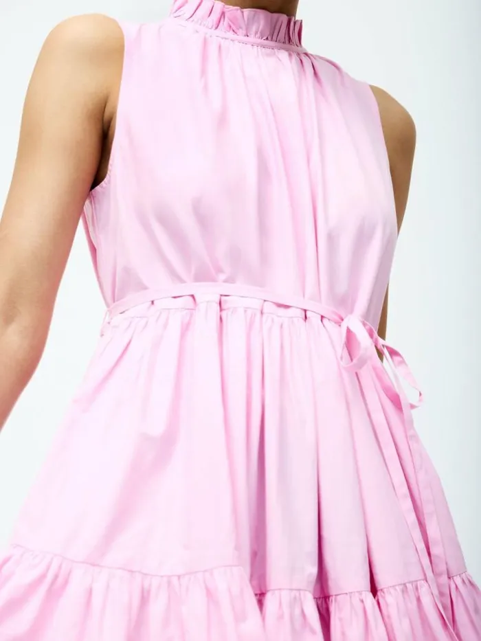 French Connection Tiered Poplin Mini Dress Strawberry Shake Women Dresses
