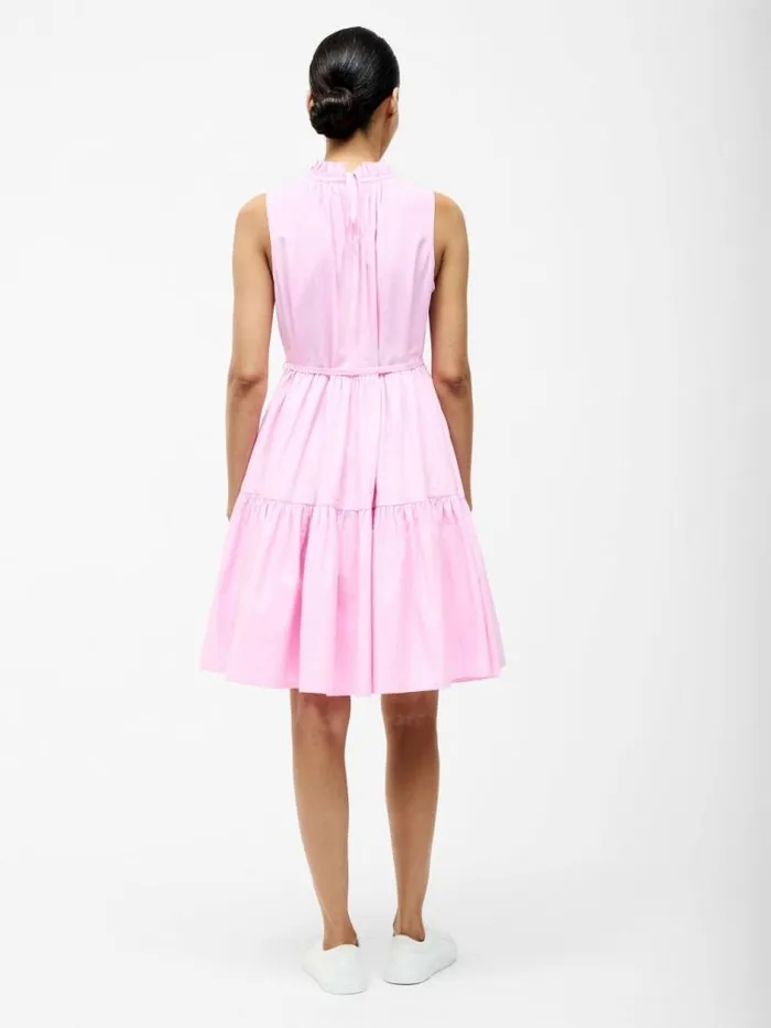 French Connection Tiered Poplin Mini Dress Strawberry Shake Women Dresses