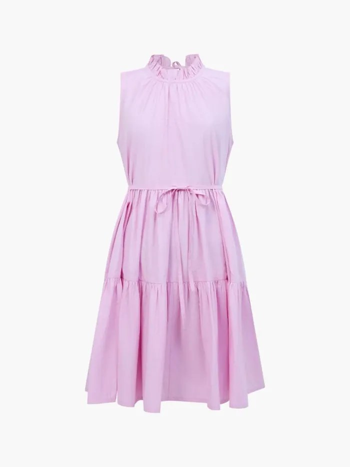 French Connection Tiered Poplin Mini Dress Strawberry Shake Women Dresses