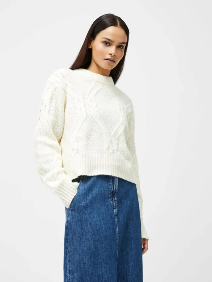 French Connection Traditional Cable Knit Jumper Ecru Women Jumpers and Cardigans