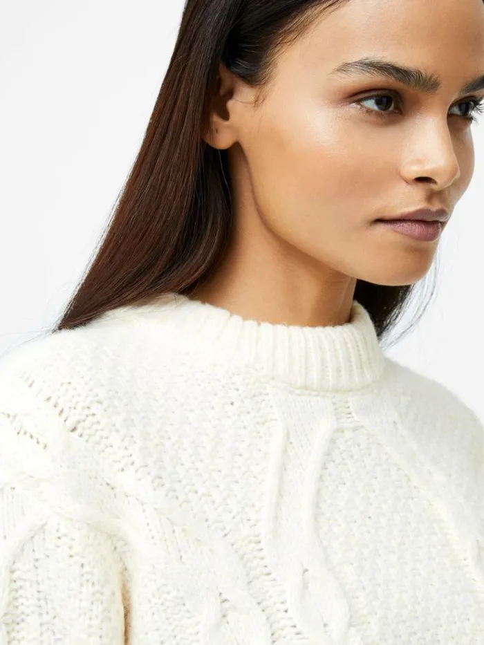 French Connection Traditional Cable Knit Jumper Ecru Women Jumpers and Cardigans