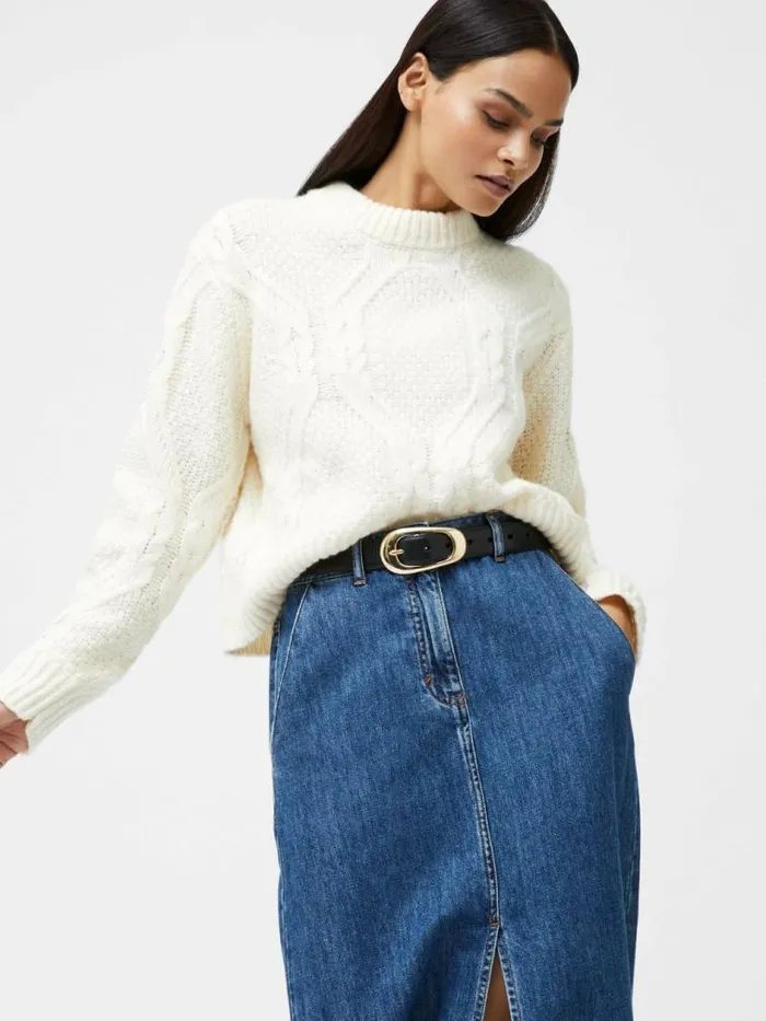 French Connection Traditional Cable Knit Jumper Ecru Women Jumpers and Cardigans