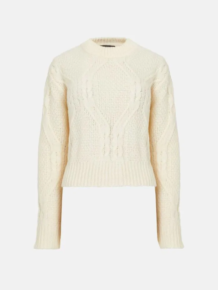 French Connection Traditional Cable Knit Jumper Ecru Women Jumpers and Cardigans