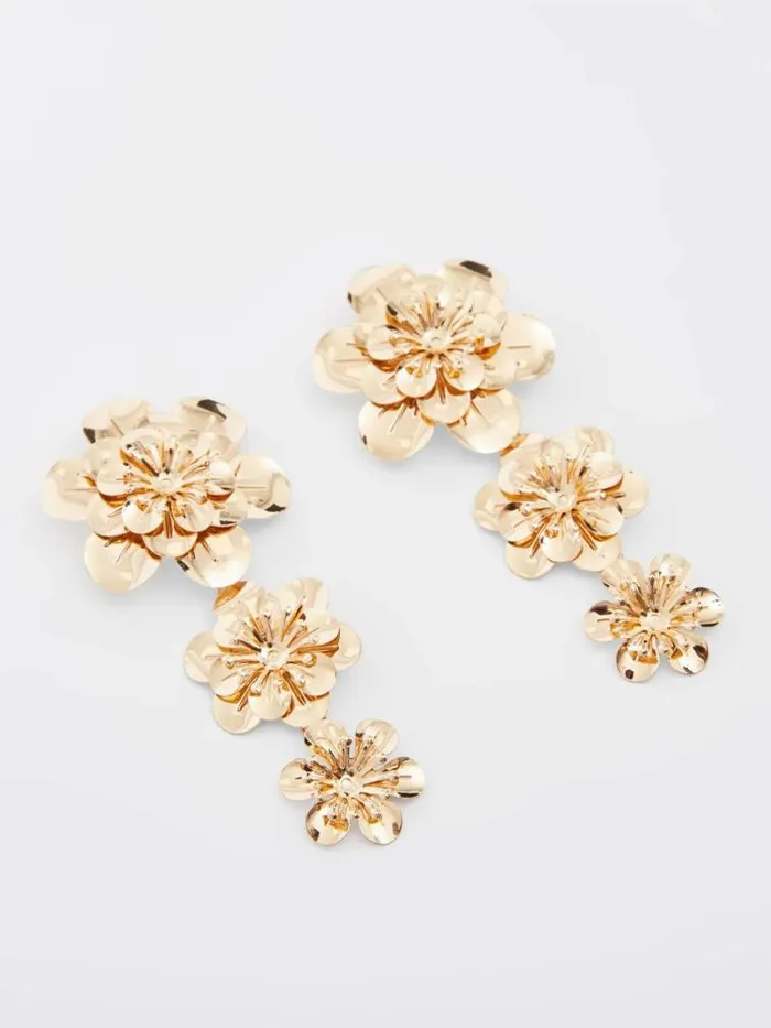 French Connection Triple Flower Drop Earrings Gold Women Jewellery
