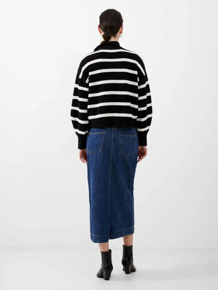 French Connection Vhari Recycled Stripe Half Zip Jumper Blackwinter White Women Jumpers and Cardigans