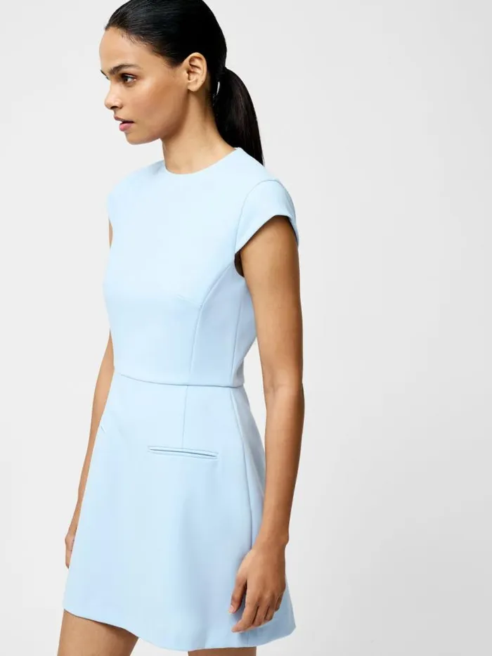 French Connection Whisper Crew Neck Mini Dress Cashmere Blue Women Dresses