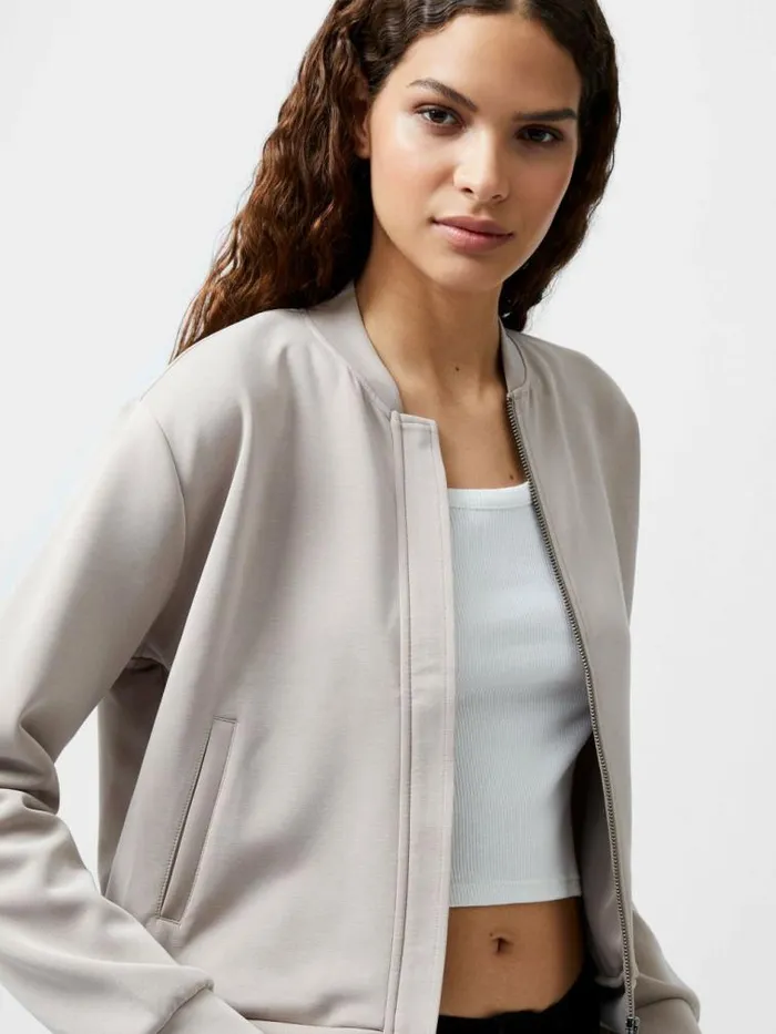 French Connection Wren Zip Through Bomber Jacket Washed Macchiato Women Coats and Jackets