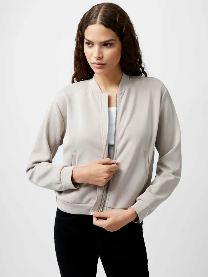 French Connection Wren Zip Through Bomber Jacket Washed Macchiato Women Coats and Jackets