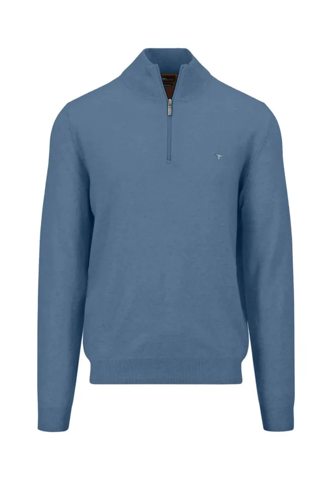 FYNCHHATTON 100 Sweater With A Troyer Collar Cloud Bluehazelnavy Men Sweater