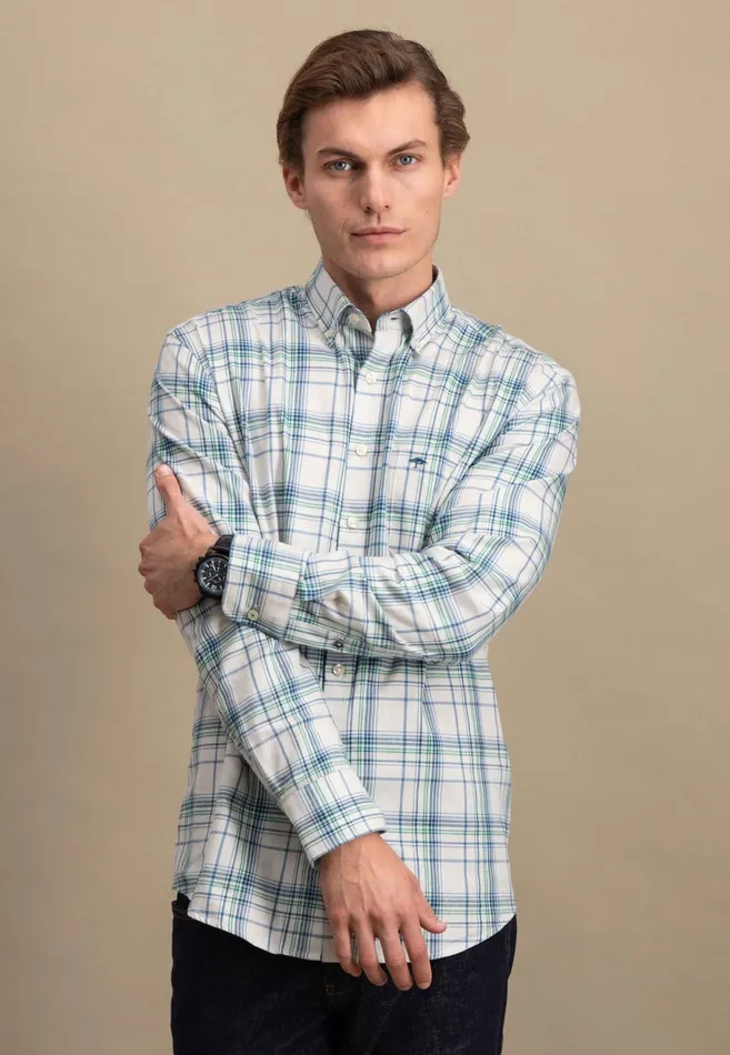 FYNCHHATTON Carroted Shirt With Buttondown Collar Grass Greenwinter Whitedark Teal Men Shirts