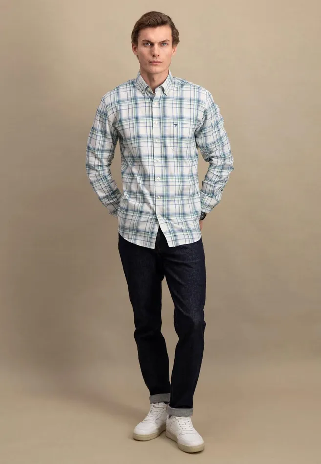 FYNCHHATTON Carroted Shirt With Buttondown Collar Grass Greenwinter Whitedark Teal Men Shirts