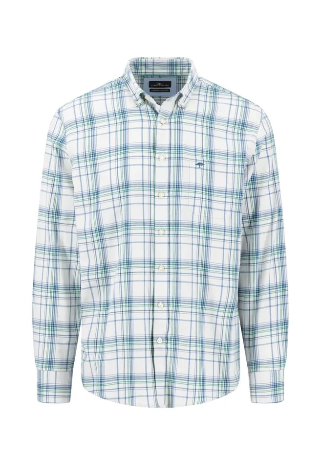 FYNCHHATTON Carroted Shirt With Buttondown Collar Grass Greenwinter Whitedark Teal Men Shirts