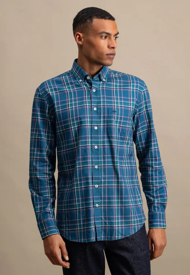 FYNCHHATTON Carroted Shirt With Buttondown Collar Grass Greenwinter Whitedark Teal Men Shirts