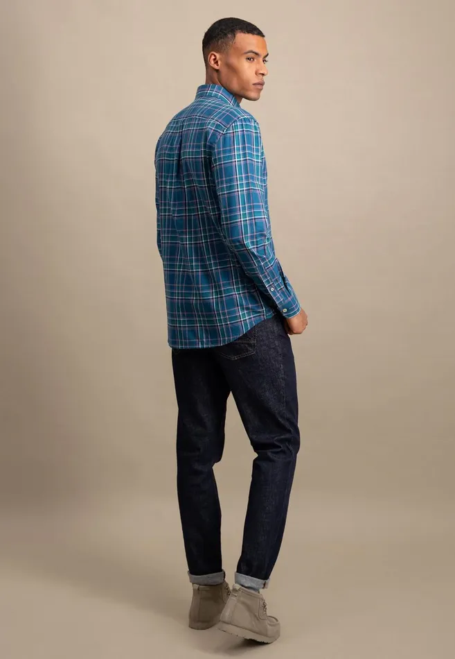 FYNCHHATTON Carroted Shirt With Buttondown Collar Grass Greenwinter Whitedark Teal Men Shirts