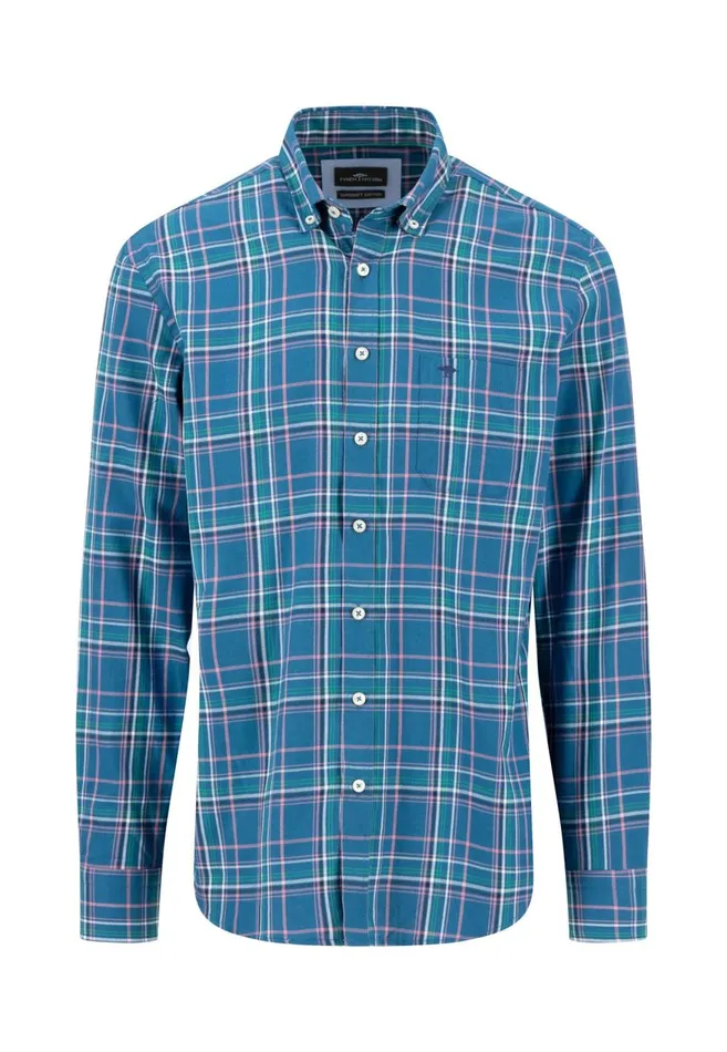 FYNCHHATTON Carroted Shirt With Buttondown Collar Grass Greenwinter Whitedark Teal Men Shirts