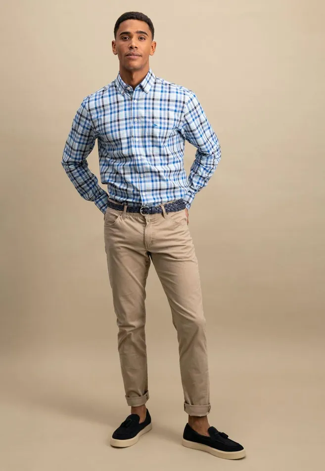 FYNCHHATTON Checked Shirt Made Of Fine Cotton Navyturf Greenpoppy Red Men Shirts