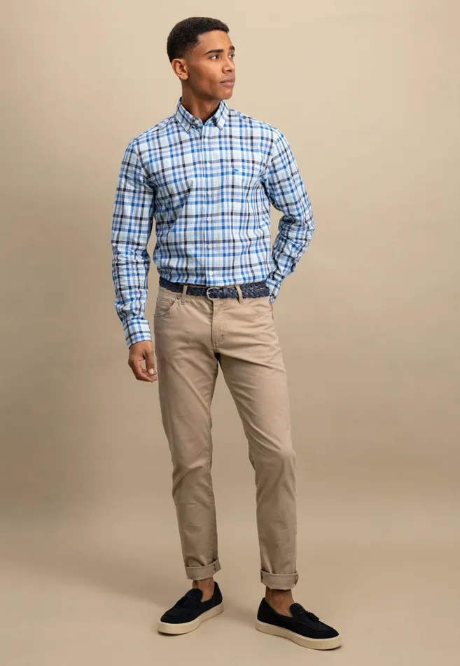 FYNCHHATTON Checked Shirt Made Of Fine Cotton Navyturf Greenpoppy Red Men Shirts