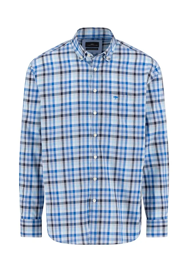 FYNCHHATTON Checked Shirt Made Of Fine Cotton Navyturf Greenpoppy Red Men Shirts