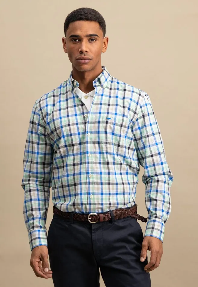FYNCHHATTON Checked Shirt Made Of Fine Cotton Navyturf Greenpoppy Red Men Shirts