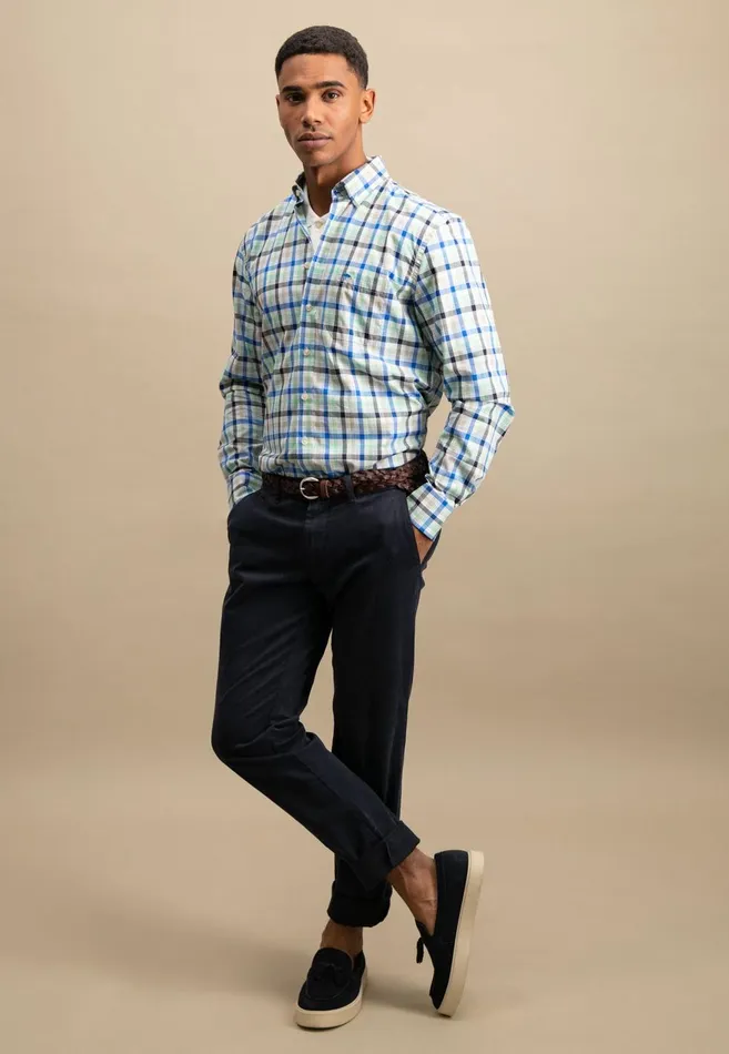 FYNCHHATTON Checked Shirt Made Of Fine Cotton Navyturf Greenpoppy Red Men Shirts