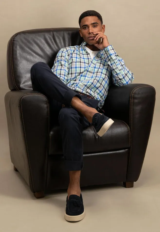 FYNCHHATTON Checked Shirt Made Of Fine Cotton Navyturf Greenpoppy Red Men Shirts