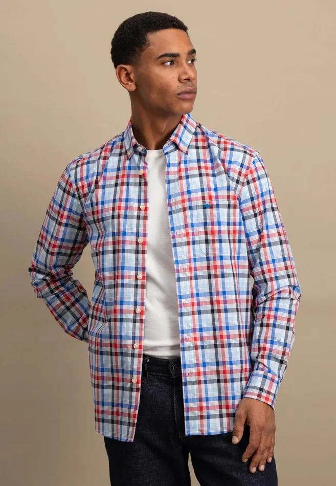 FYNCHHATTON Checked Shirt Made Of Fine Cotton Navyturf Greenpoppy Red Men Shirts