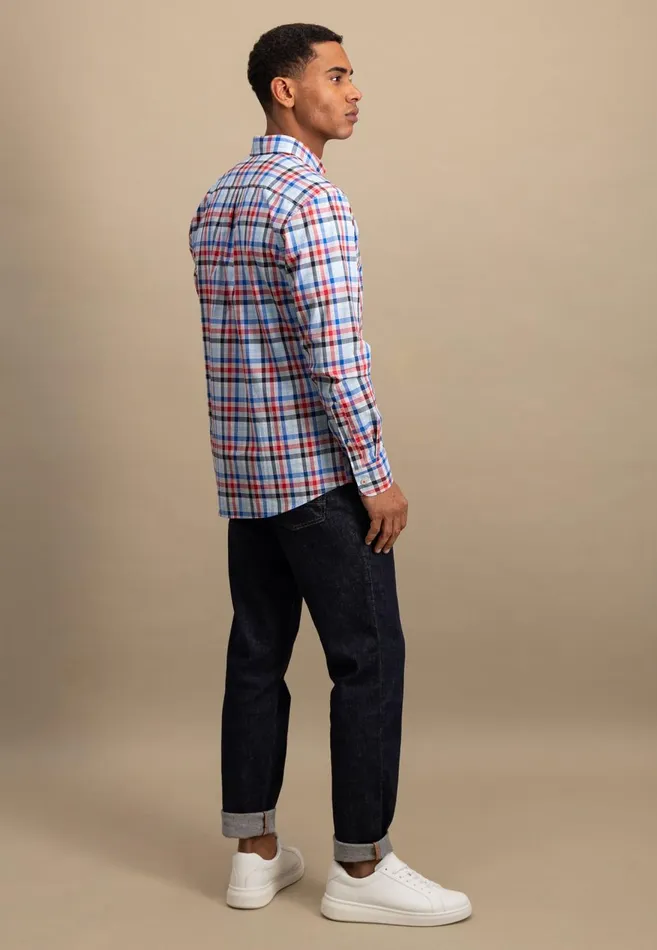 FYNCHHATTON Checked Shirt Made Of Fine Cotton Navyturf Greenpoppy Red Men Shirts