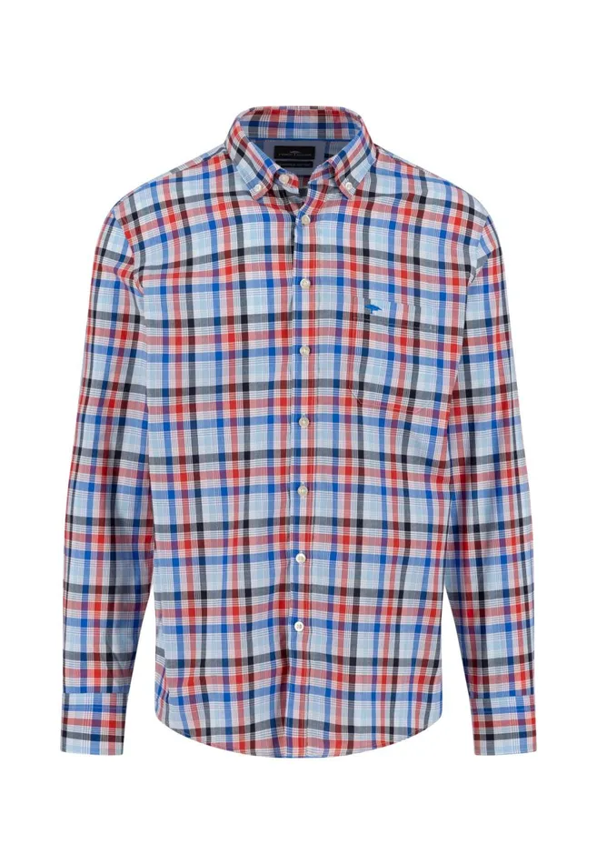 FYNCHHATTON Checked Shirt Made Of Fine Cotton Navyturf Greenpoppy Red Men Shirts