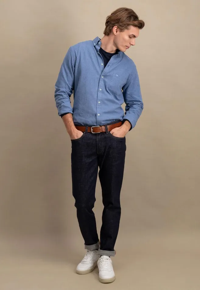 FYNCHHATTON Collar Flannel Shirt With A Buttondown Collar Cloud Bluenavyhazelcharcoal Men Shirts