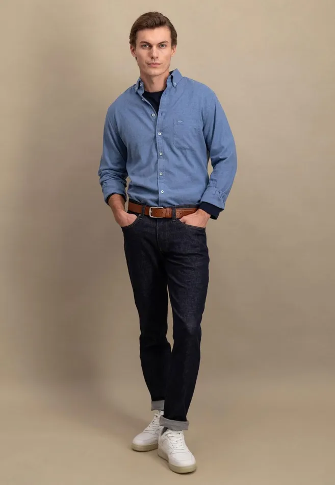FYNCHHATTON Collar Flannel Shirt With A Buttondown Collar Cloud Bluenavyhazelcharcoal Men Shirts