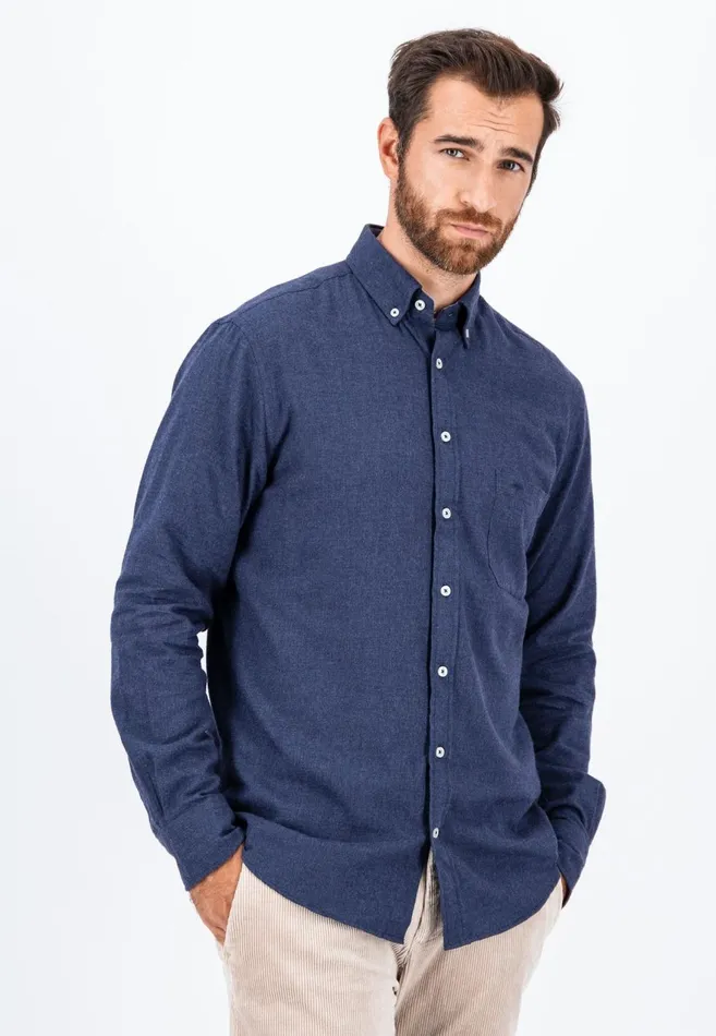 FYNCHHATTON Collar Flannel Shirt With A Buttondown Collar Cloud Bluenavyhazelcharcoal Men Shirts