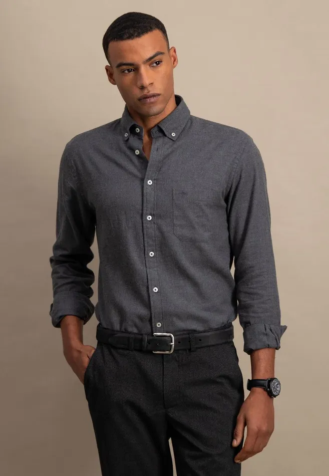 FYNCHHATTON Collar Flannel Shirt With A Buttondown Collar Cloud Bluenavyhazelcharcoal Men Shirts
