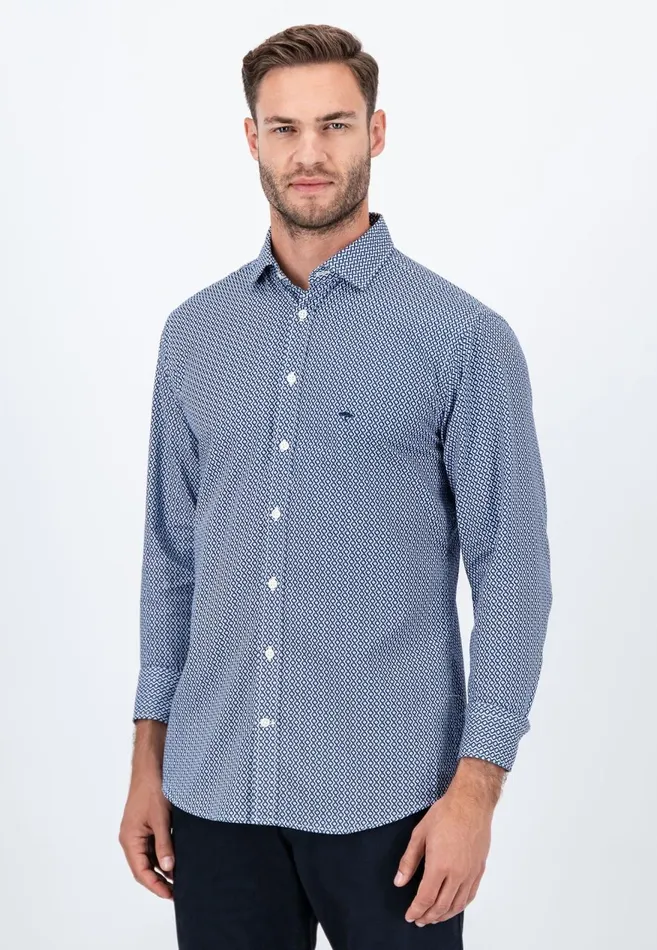 FYNCHHATTON Cotton Shirt With Minimal Print Midnightdark Navynavy Men Shirts