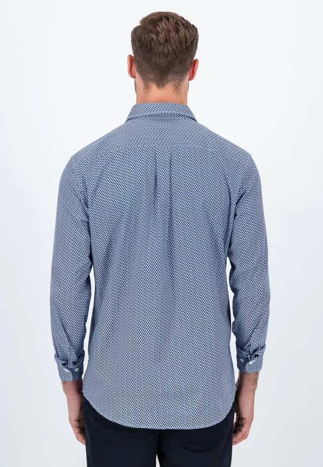 FYNCHHATTON Cotton Shirt With Minimal Print Midnightdark Navynavy Men Shirts