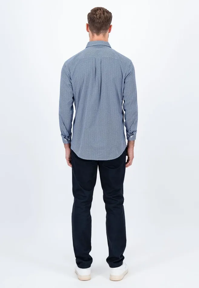 FYNCHHATTON Cotton Shirt With Minimal Print Midnightdark Navynavy Men Shirts