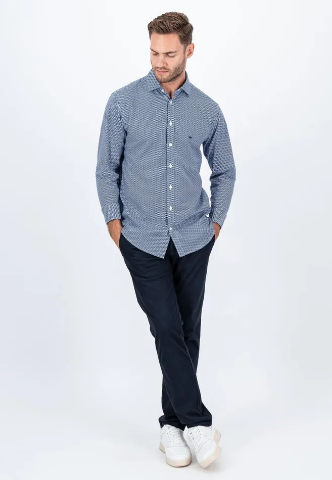 FYNCHHATTON Cotton Shirt With Minimal Print Midnightdark Navynavy Men Shirts