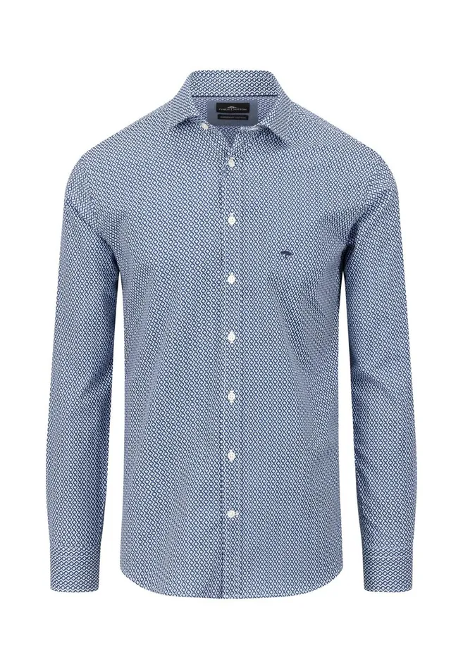 FYNCHHATTON Cotton Shirt With Minimal Print Midnightdark Navynavy Men Shirts