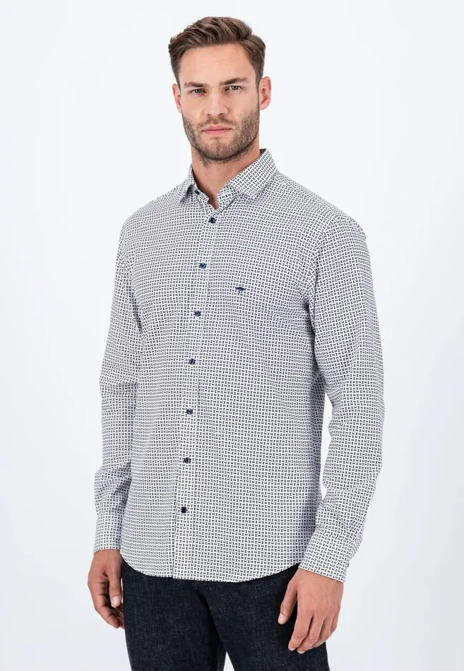 FYNCHHATTON Cotton Shirt With Minimal Print Midnightdark Navynavy Men Shirts